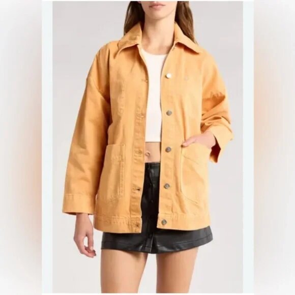 Free People Avery Denim Jacket in Orange We the Free Sz M Oversized Relaxed Fit - Picture 3 of 9